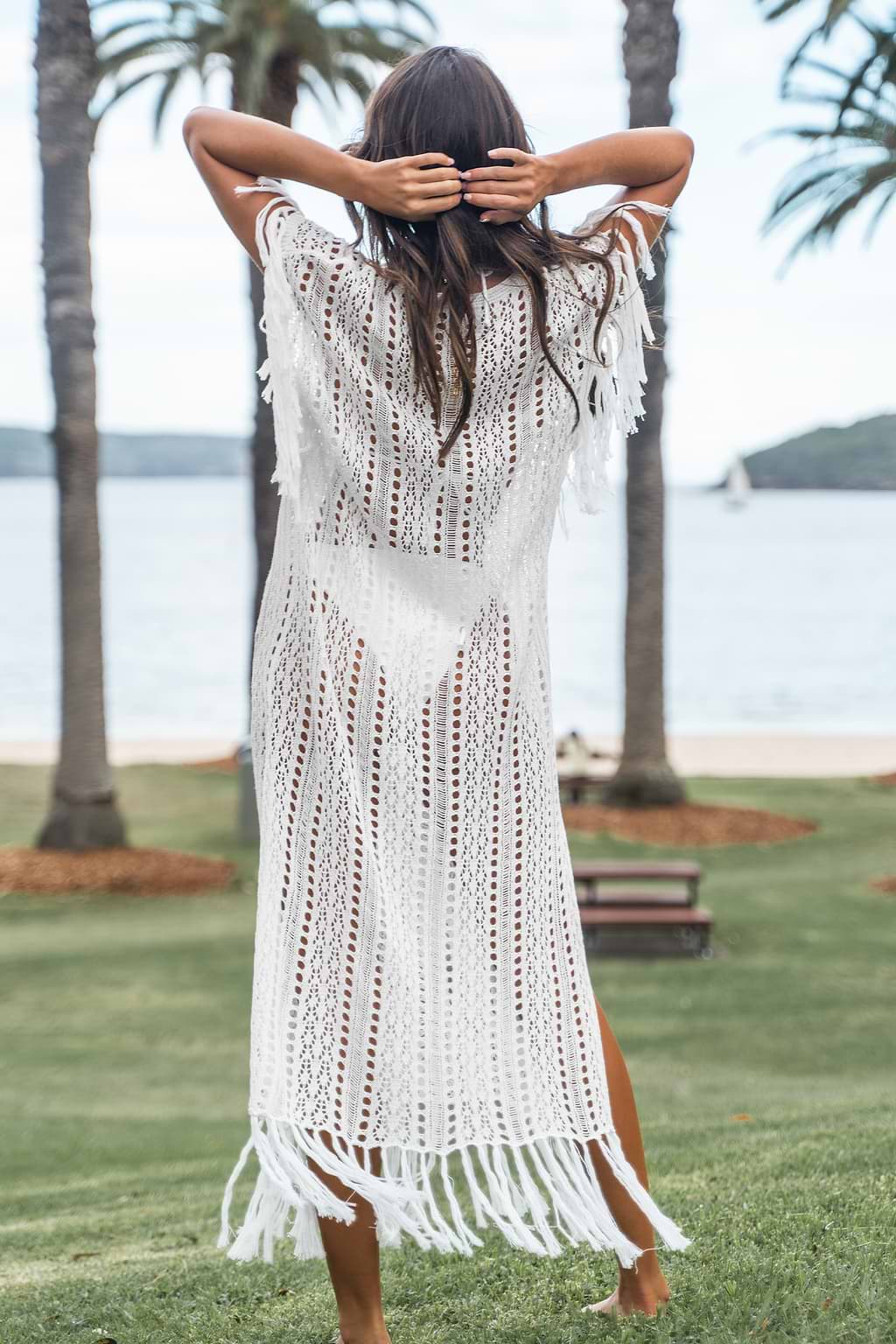 Crochet Fringe Maxi Cover-Up Dress