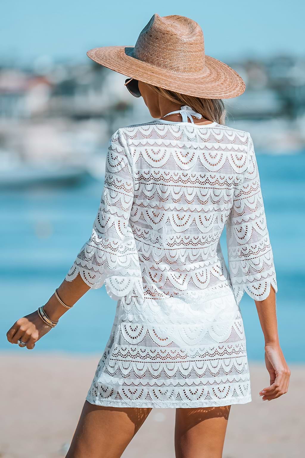 Sheer Mesh Lace-Up Cover-Up Dress