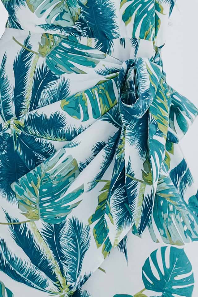 Tropical Leaf Print Tie Side Wrap Dress
