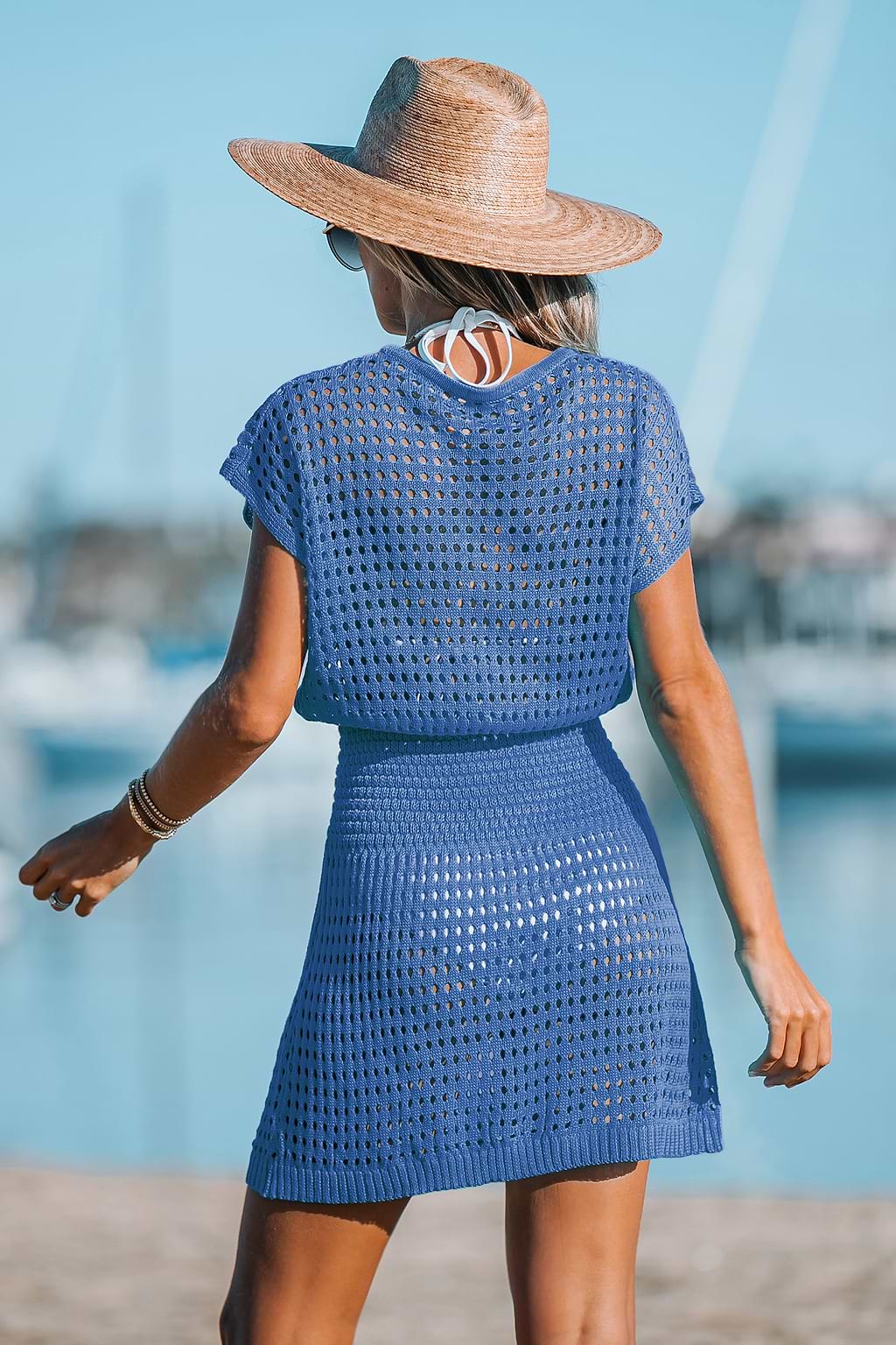 Crochet V-Neck Cutout Cover-Up Dress