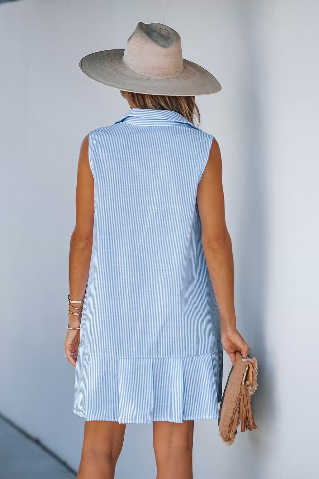 Pinstriped Button-Front Mini Dress