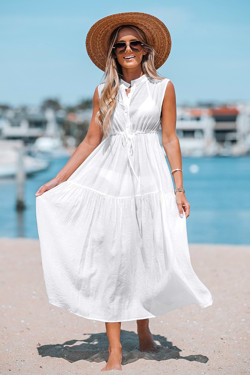 Button Maxi Cover-Up Dress
