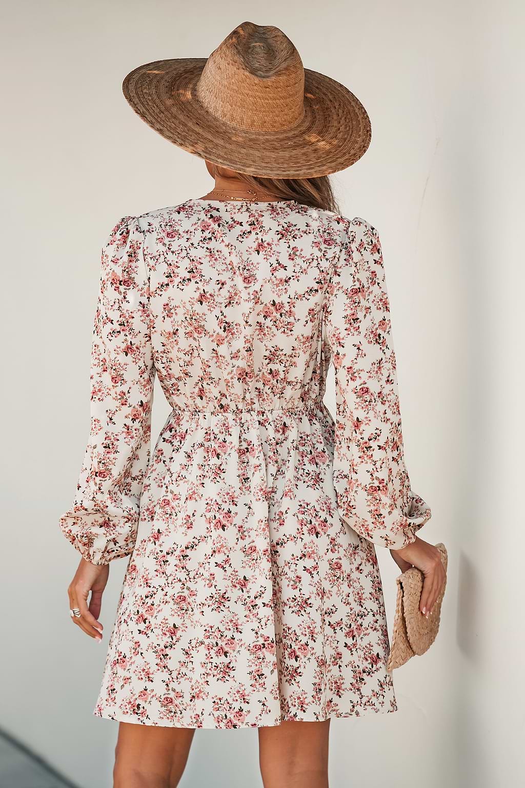 Floral Print Peasant Sleeve Dress