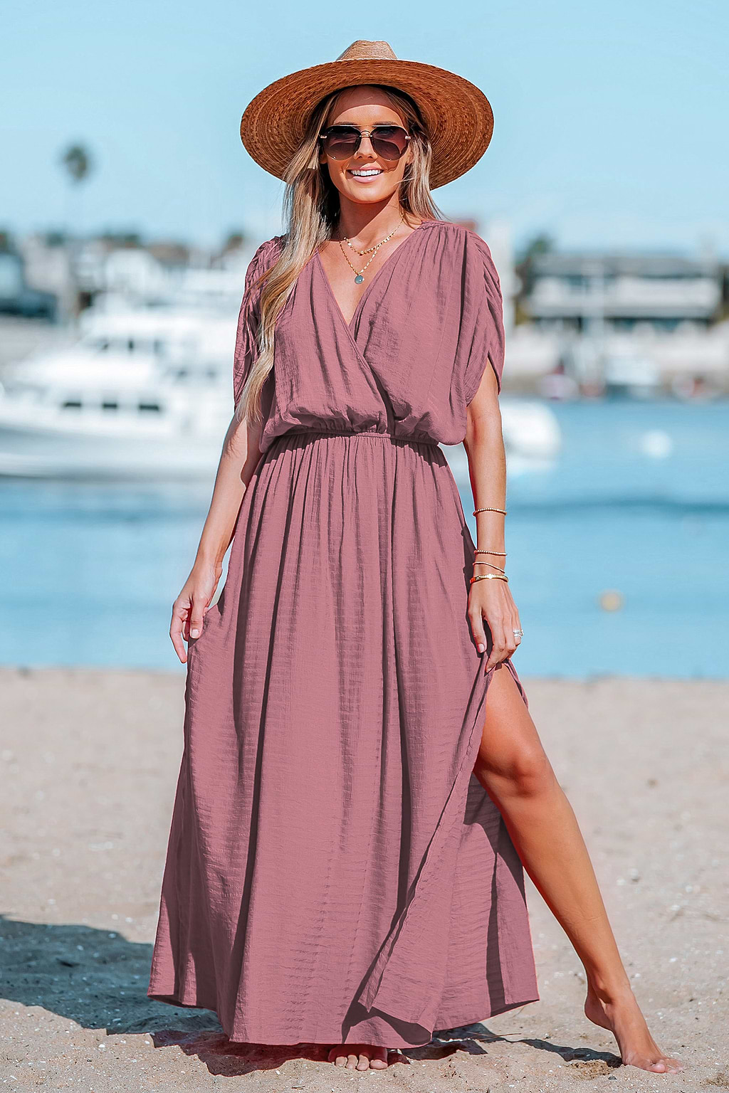 Surplice Leg-Slit Maxi Dress