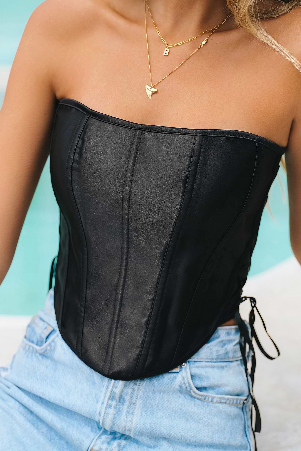 Faux Leather Self-Tie Tube Top
