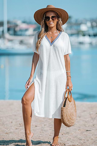 V Neck Beach Cover Up Shirts Uk Guardoinrt V-neck Beach Dress