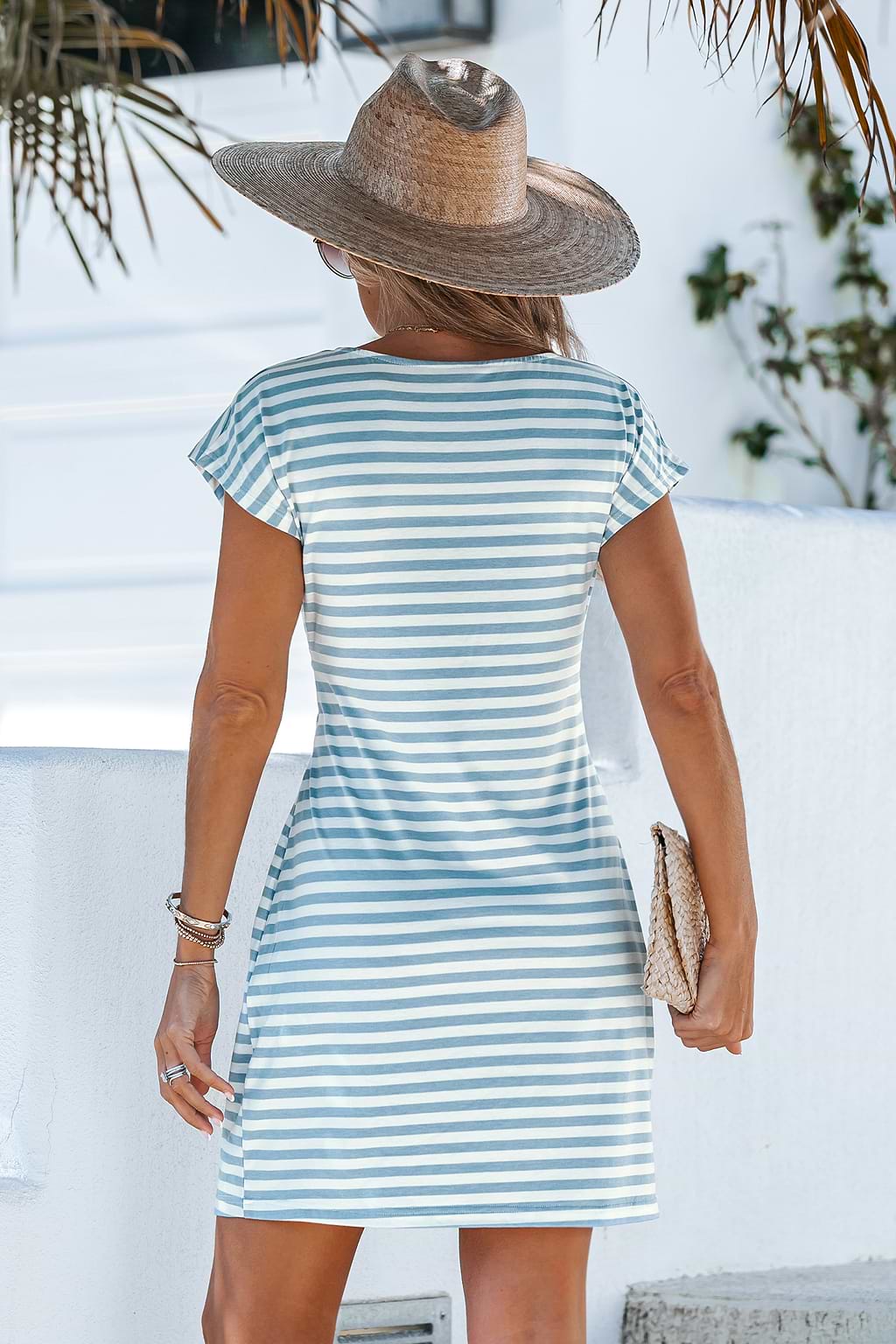Striped Knotted Belt Mini Dress