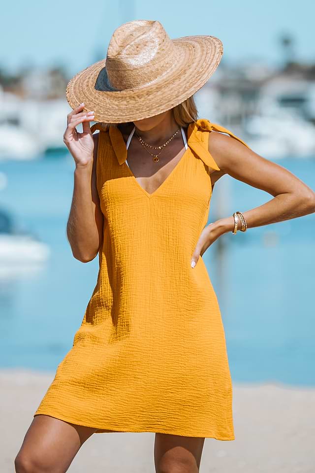 Tie Strap V-Neck Cotton Dress