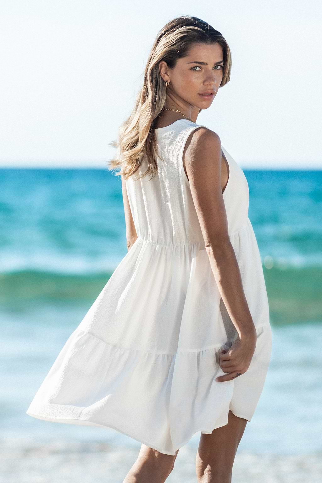 Plunge Flounce Mini Dress