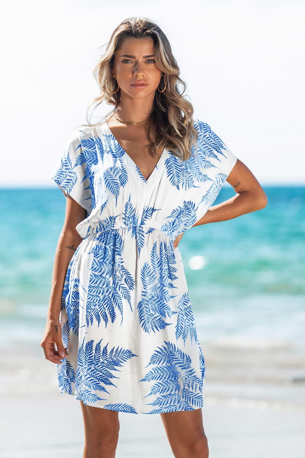 Leaf Print V-Neck Cover-Up Dress