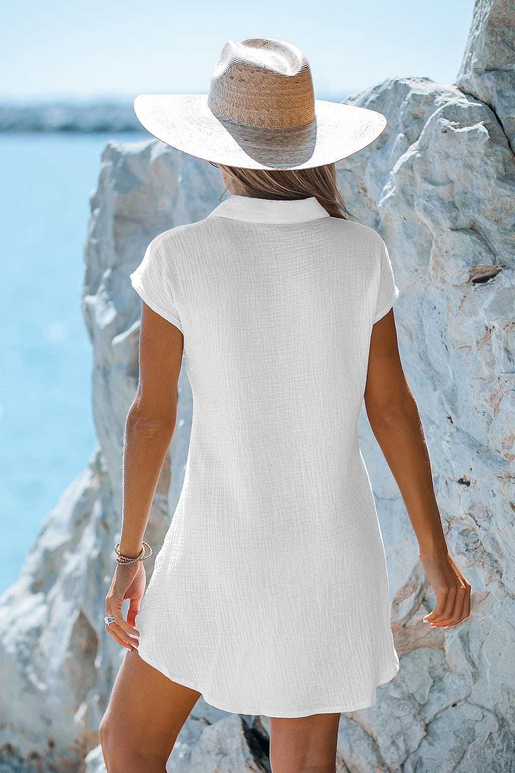 Buttoned Tie Front Cover-Up Dress