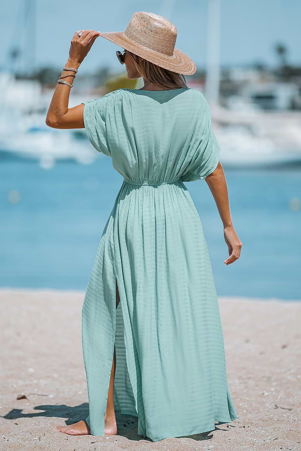 Surplice Neck Leg-Slit Dress