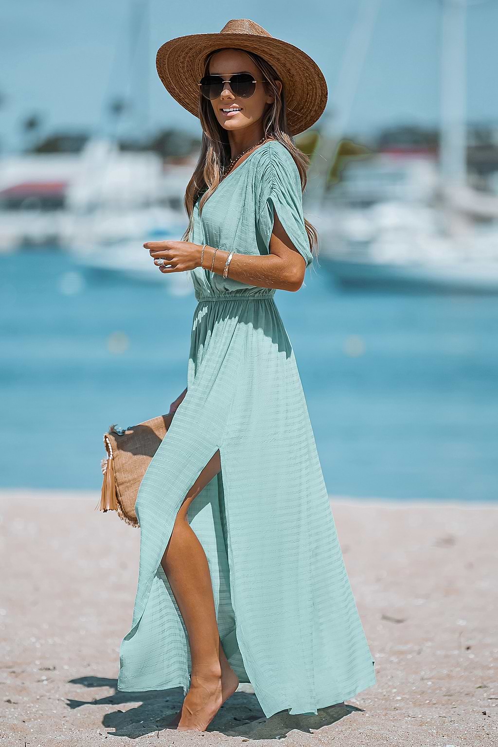 Surplice Neck Leg-Slit Dress