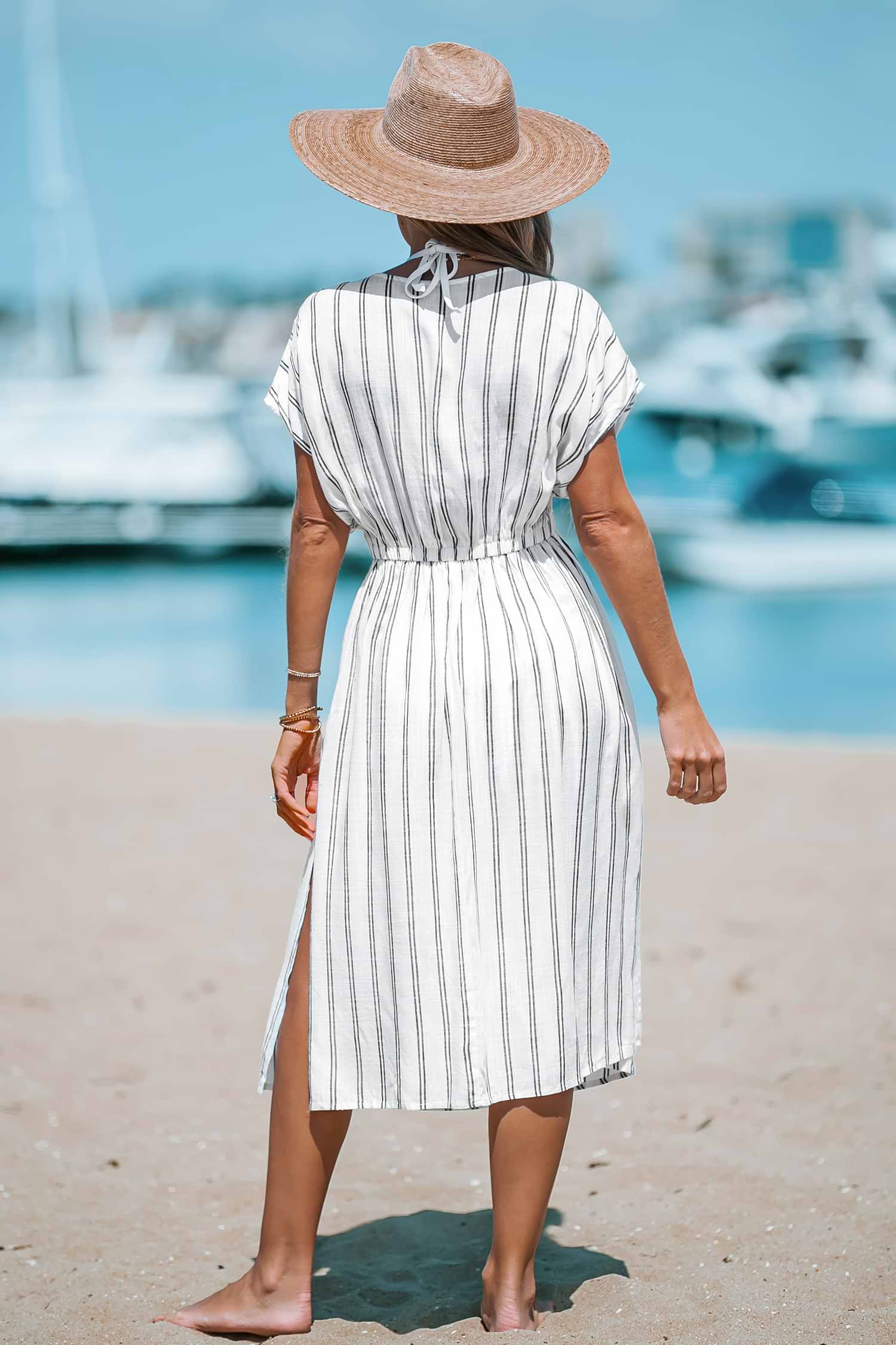 【関税込み】BEC + BRIDGE ブラウン Sade トラウザーズ Brown & White Stripe Square Neck Sleeveless Maxi Dress