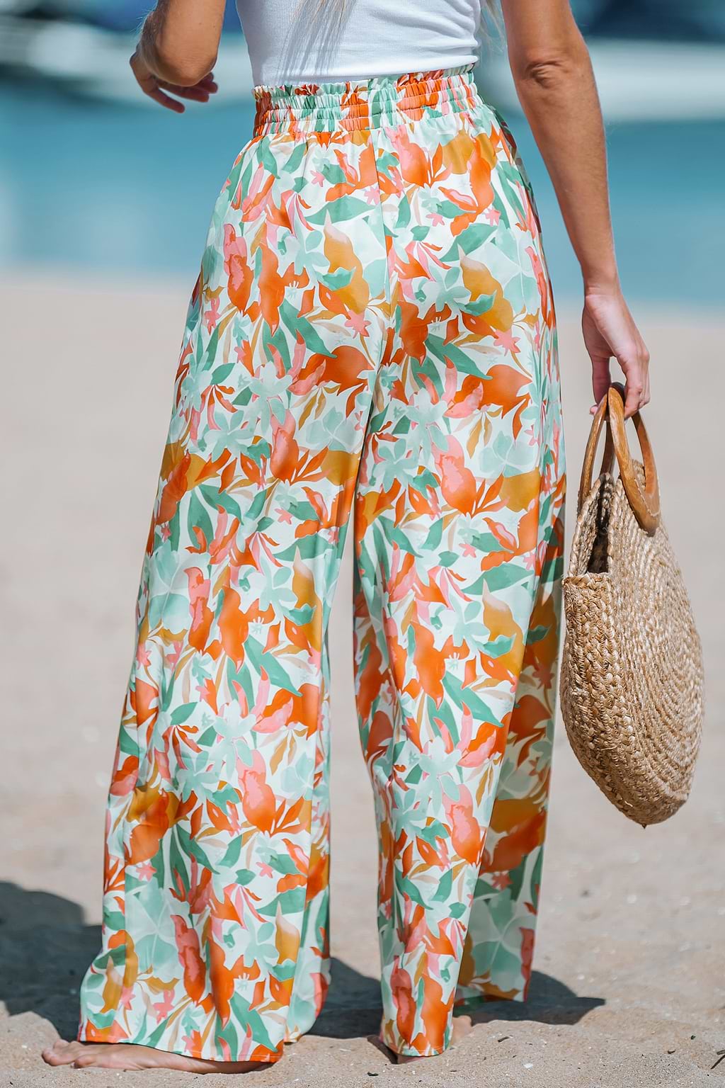 Floral Print Smocked Paperbag Pants