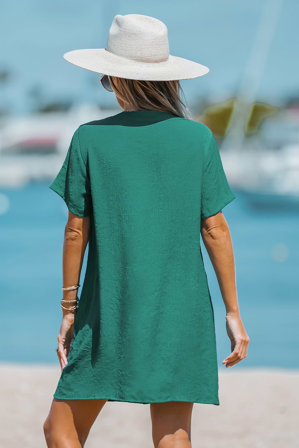 V-Neck Short Sleeves Cover-Up Dress