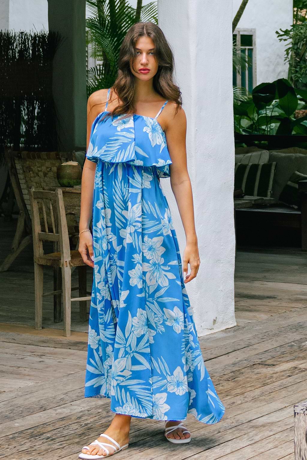 Floral Print Overlay Maxi Dress