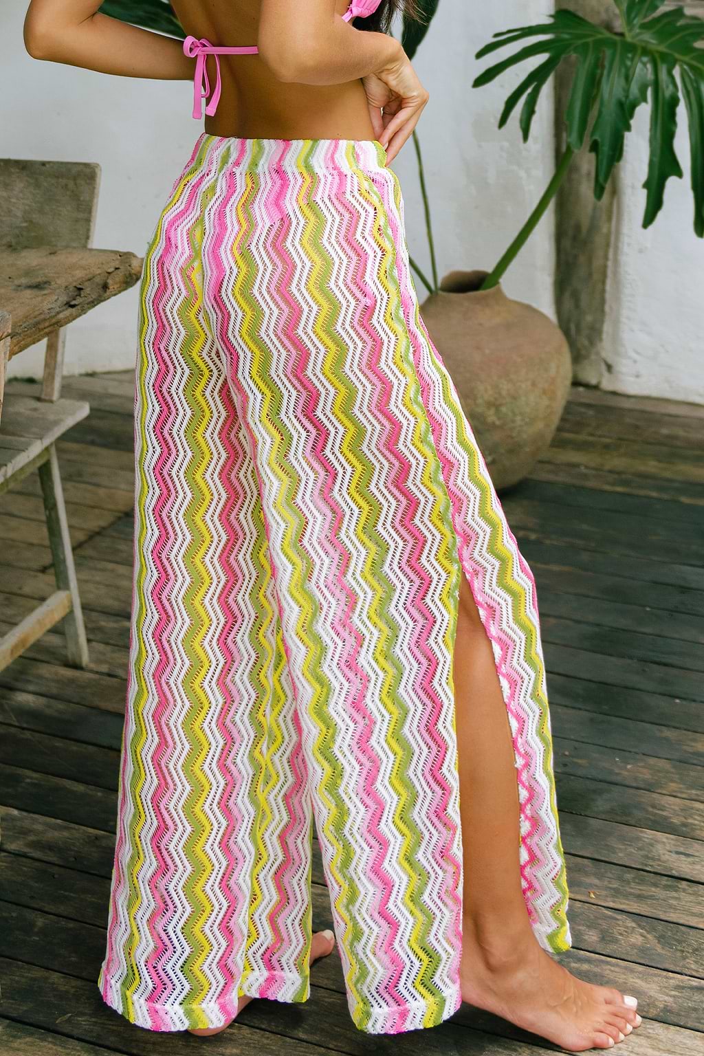 Chevron Drawstring Cover-Up Pants