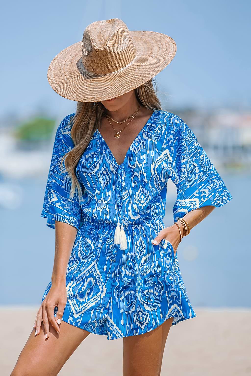 Abstract Print Tassel Tie Romper