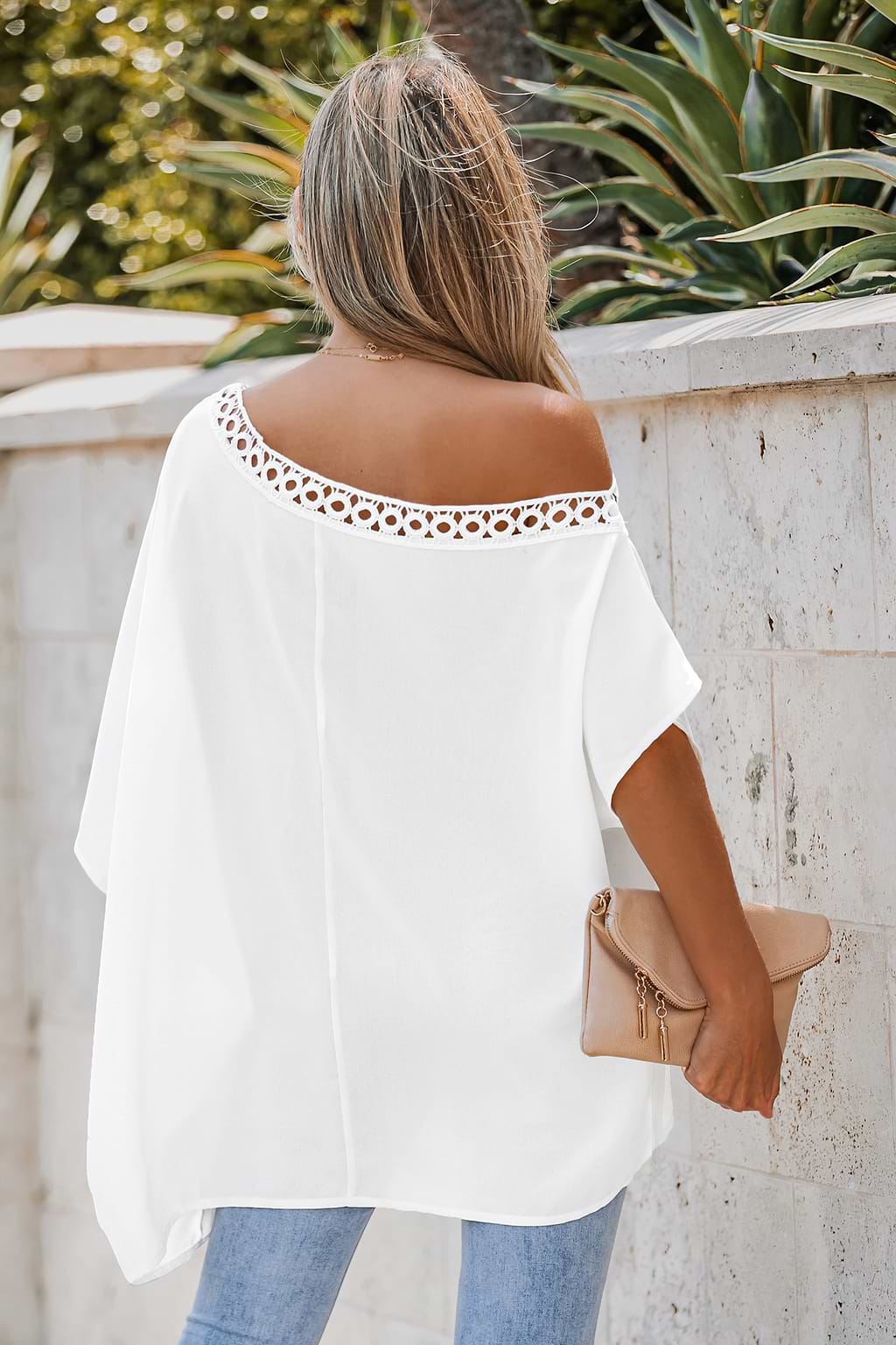 Lace Asymmetrical Neck Top