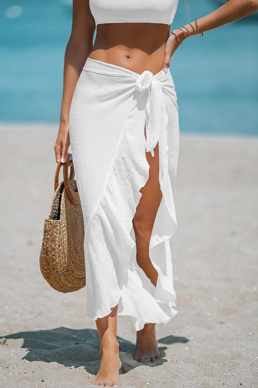 Sheer Ruffled Maxi Cover-Up Sarong