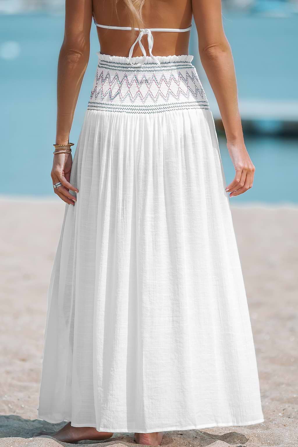 Chevron Stitching Smocked Cover-Up Skirt
