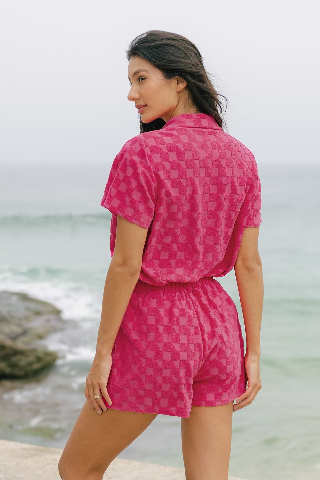 Geruit overhemd van jacquard met knopen aan de voorkant