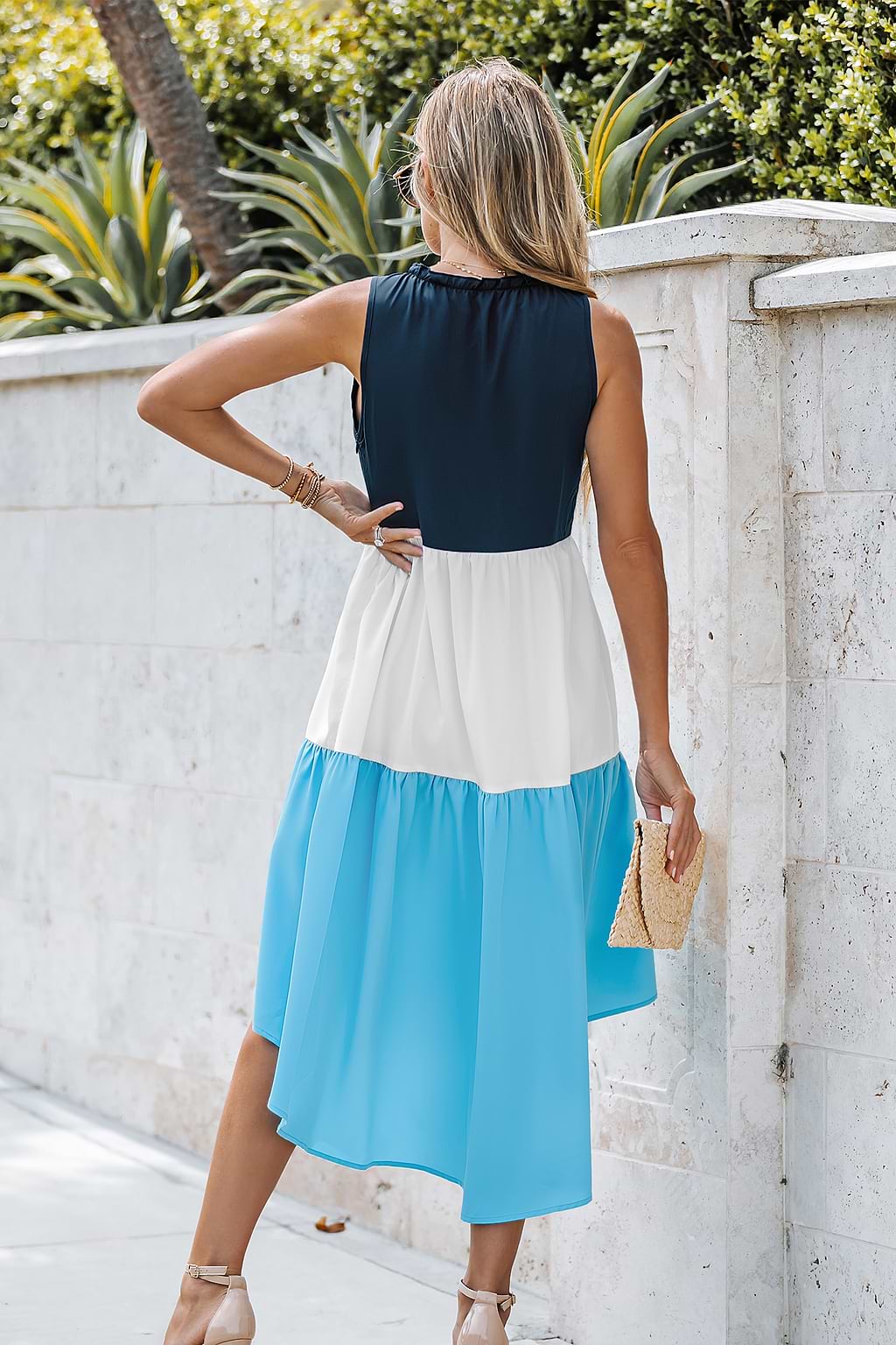Colorblock Sleeveless Midi Dress