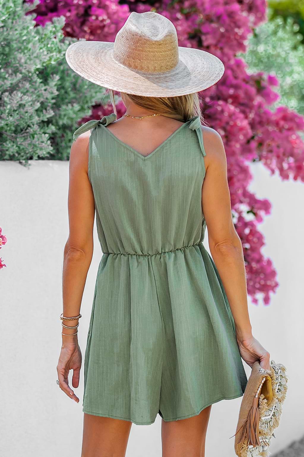 Olive Tie Strap V-Neck Romper
