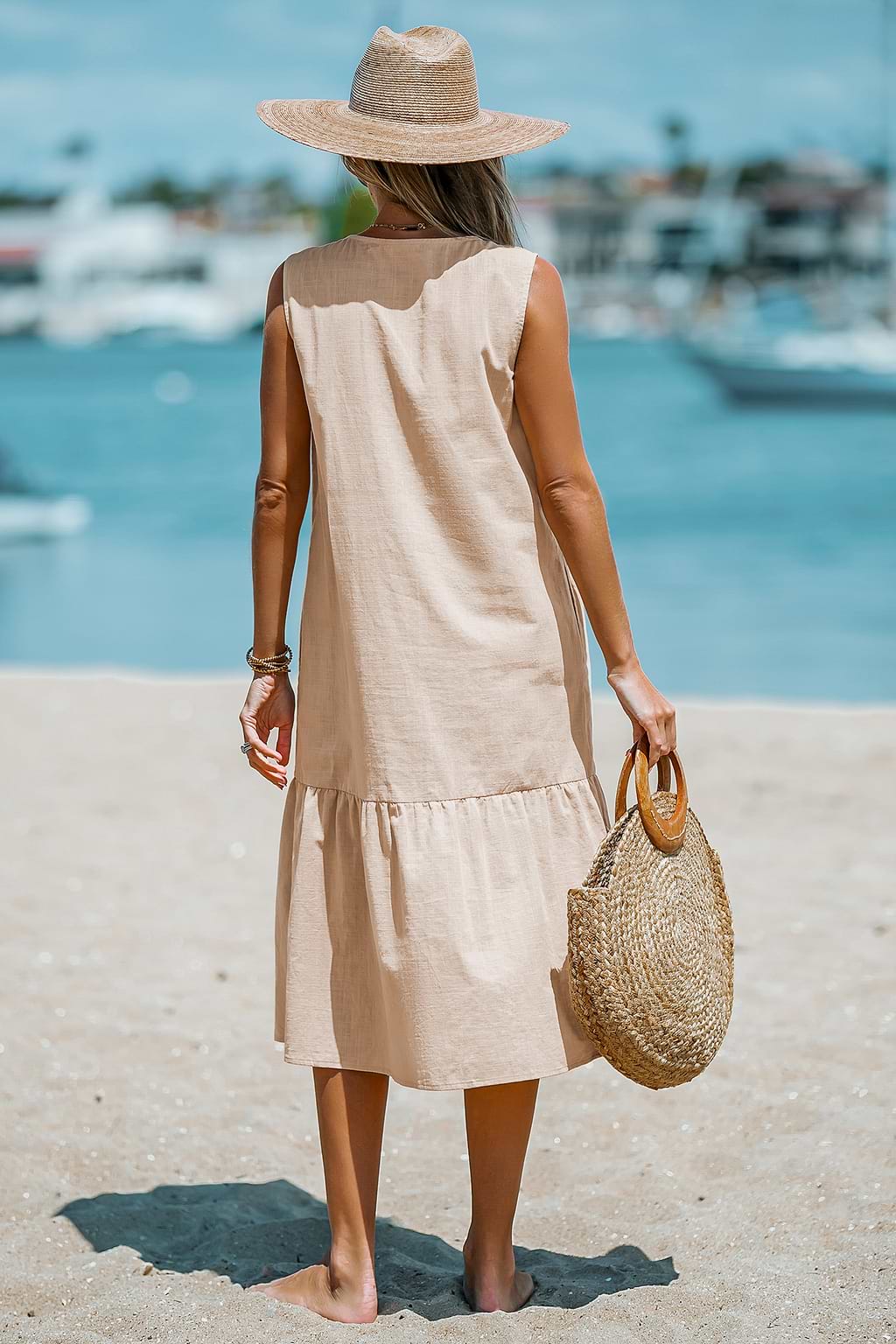 100% katoen Linnen maxi-jurk met v-hals en volants