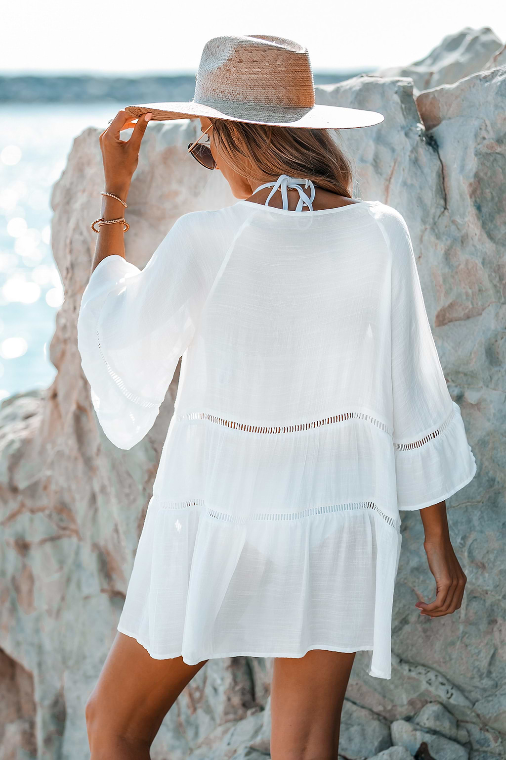 Ladder Cutout Tiered Cover-Up Shirt Dress