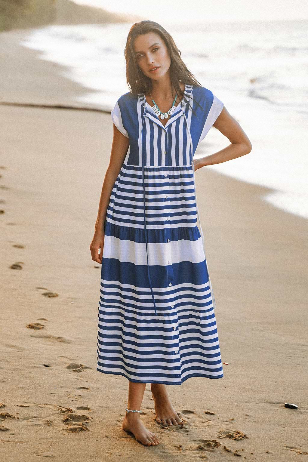Striped Ruffled Tie Strap Dress