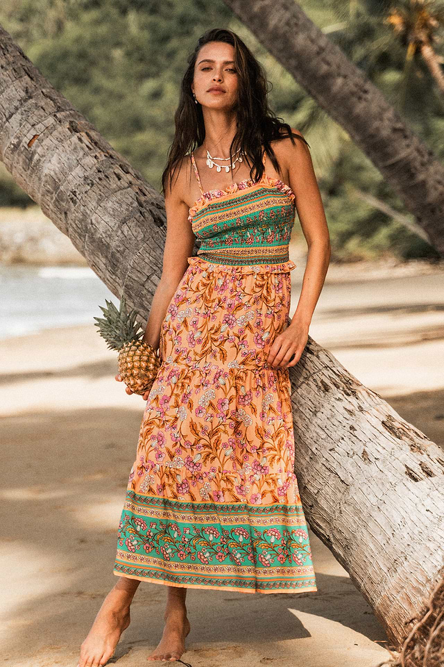 knee length dresses for ladies Paisley Orange Maxi Dress L