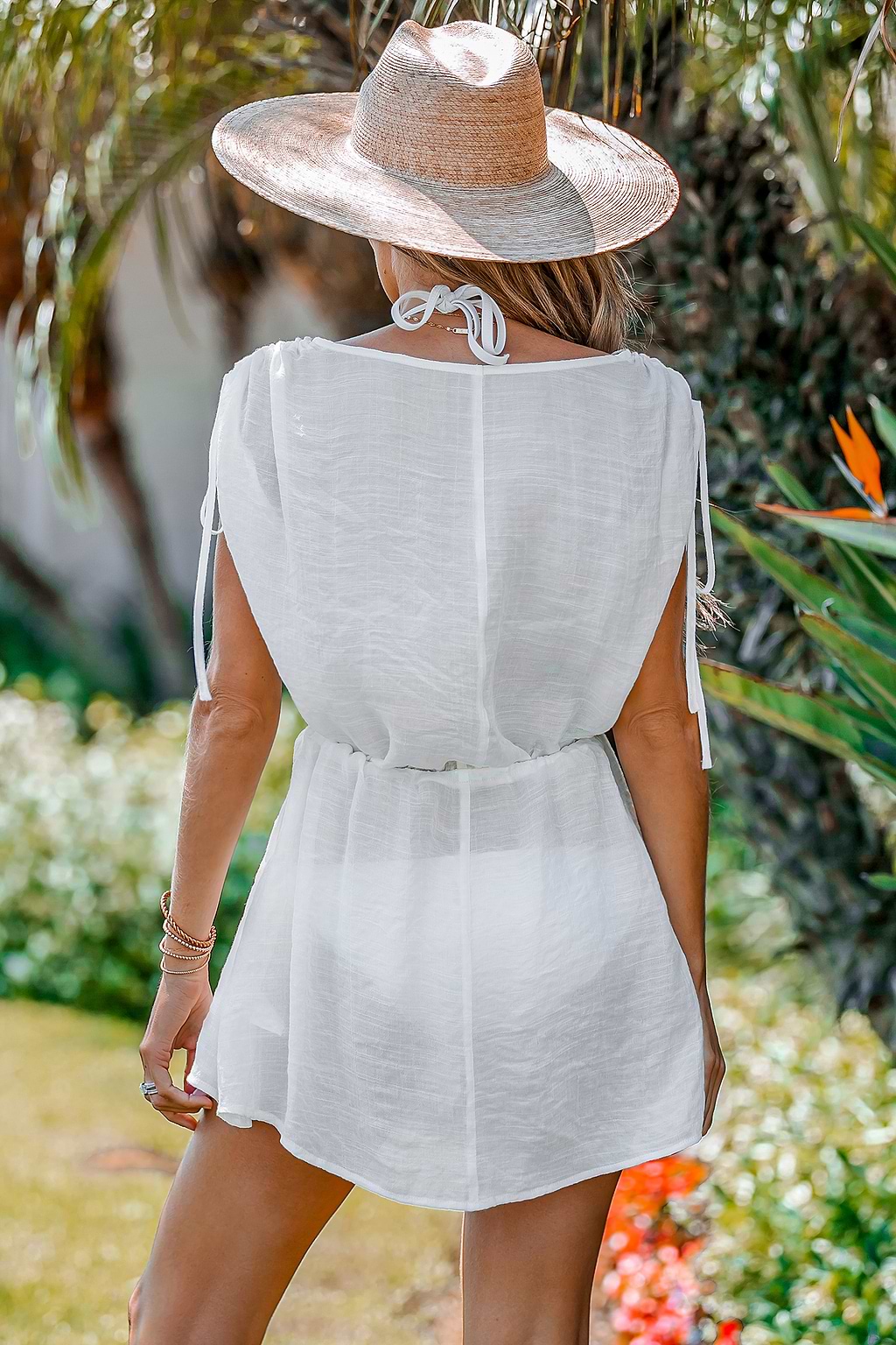 Ruched Drawstring Cover-Up Dress