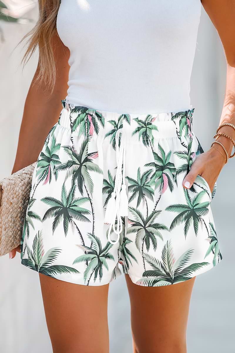 Palm Tree Print Drawstring Shorts