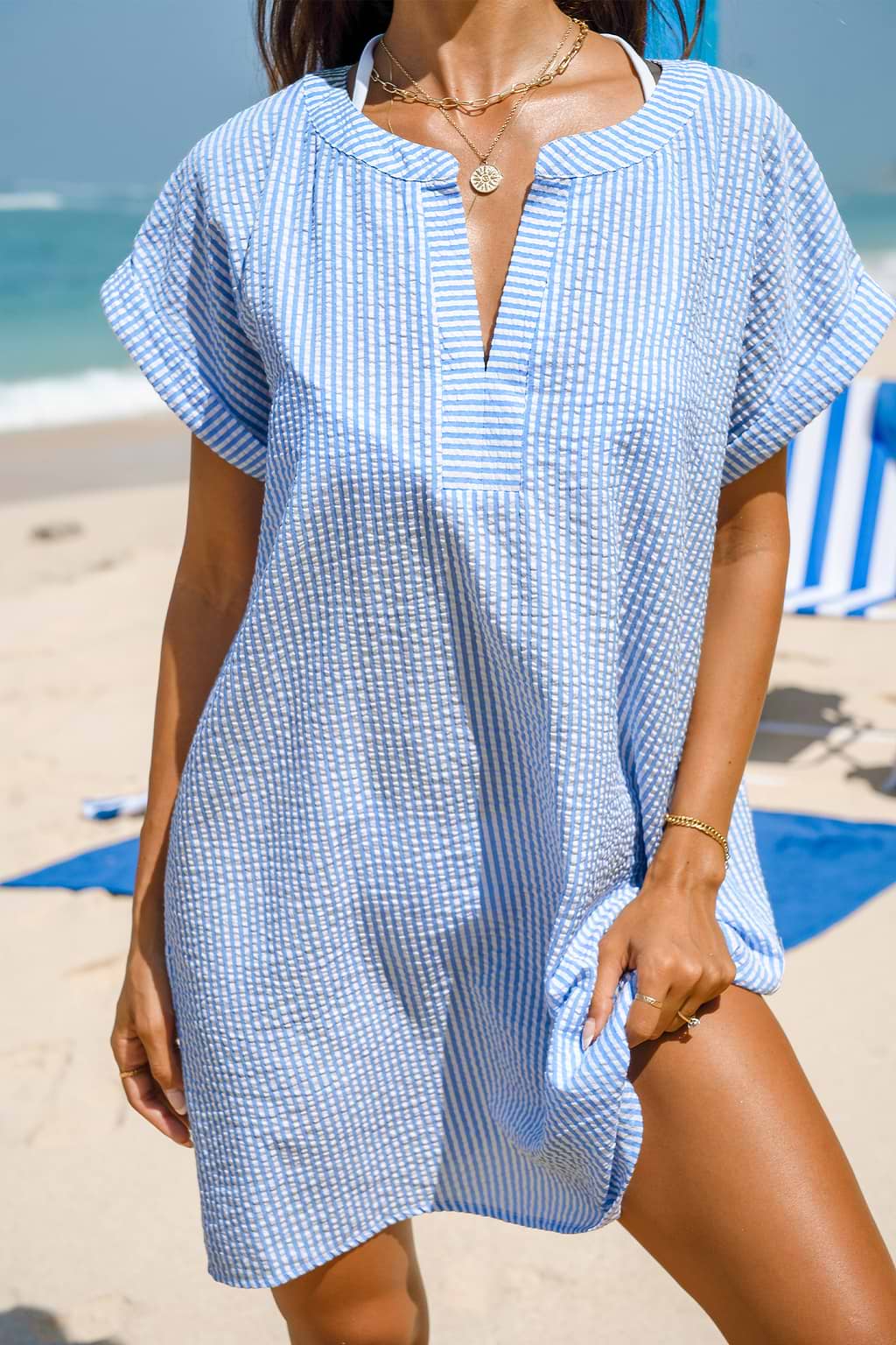 Pinstriped Seersucker Cover-Up Dress