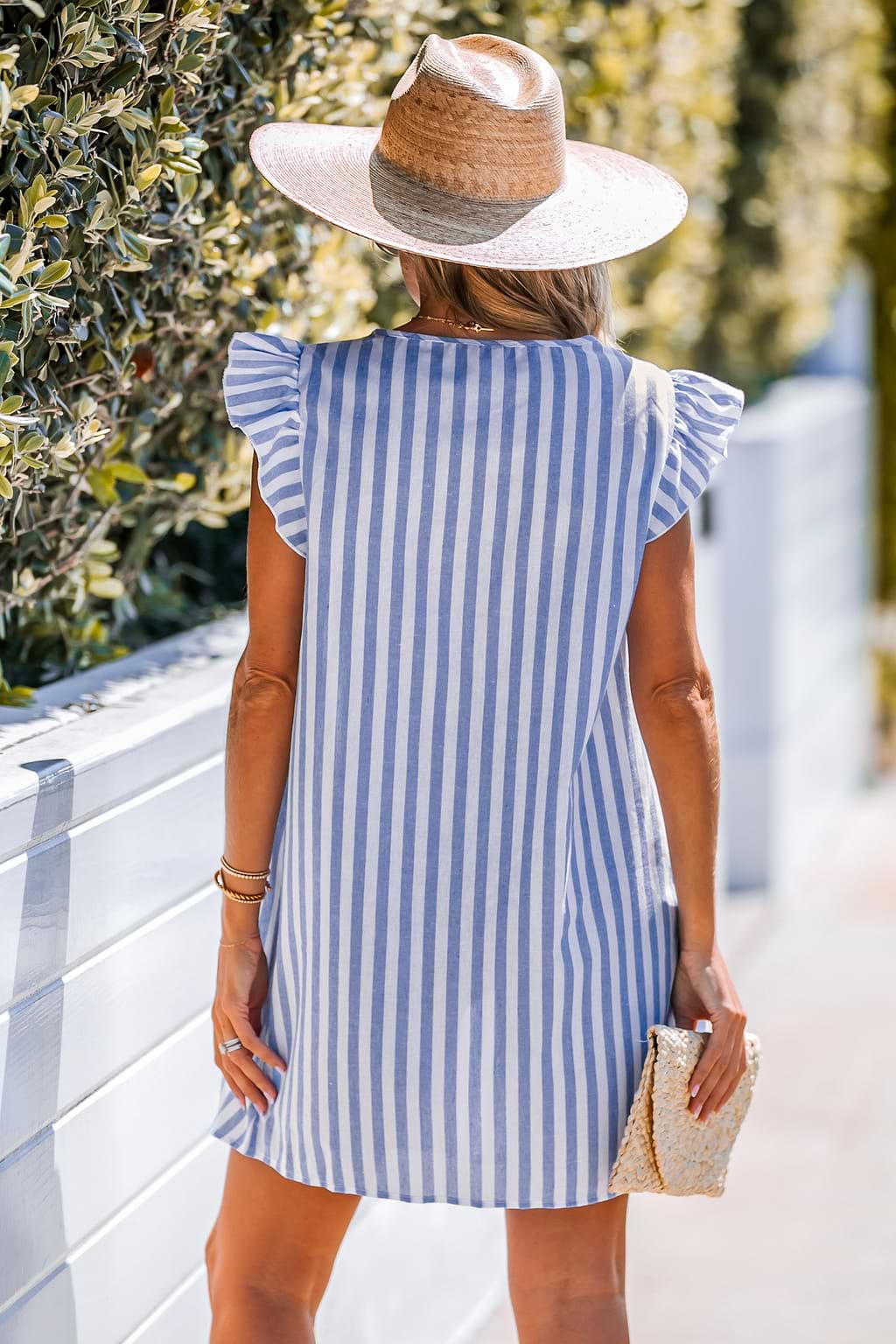 Embroidered Floral Striped Mini Dress