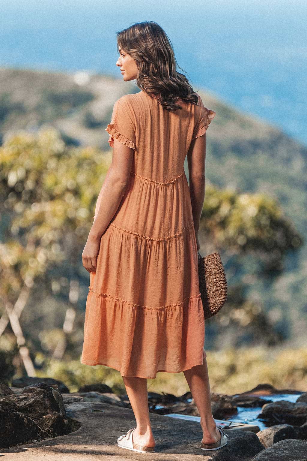 Ruffled V-Neck Midi Cover-Up Dress