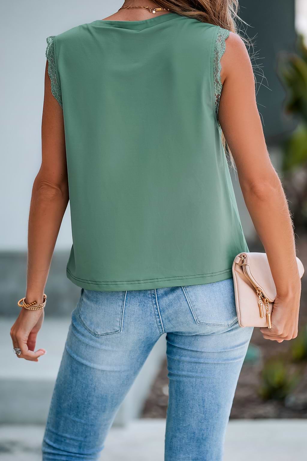 Forest Green Scalloped Lace Top