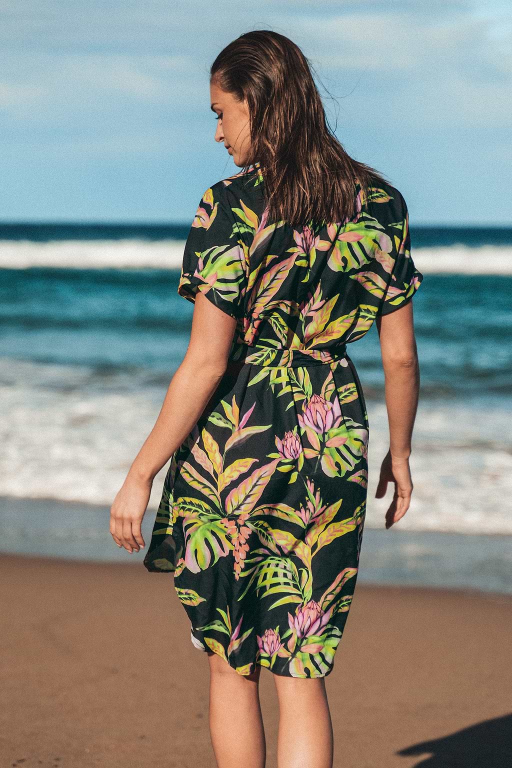 Tropical Leaf Shirt Collar Dress