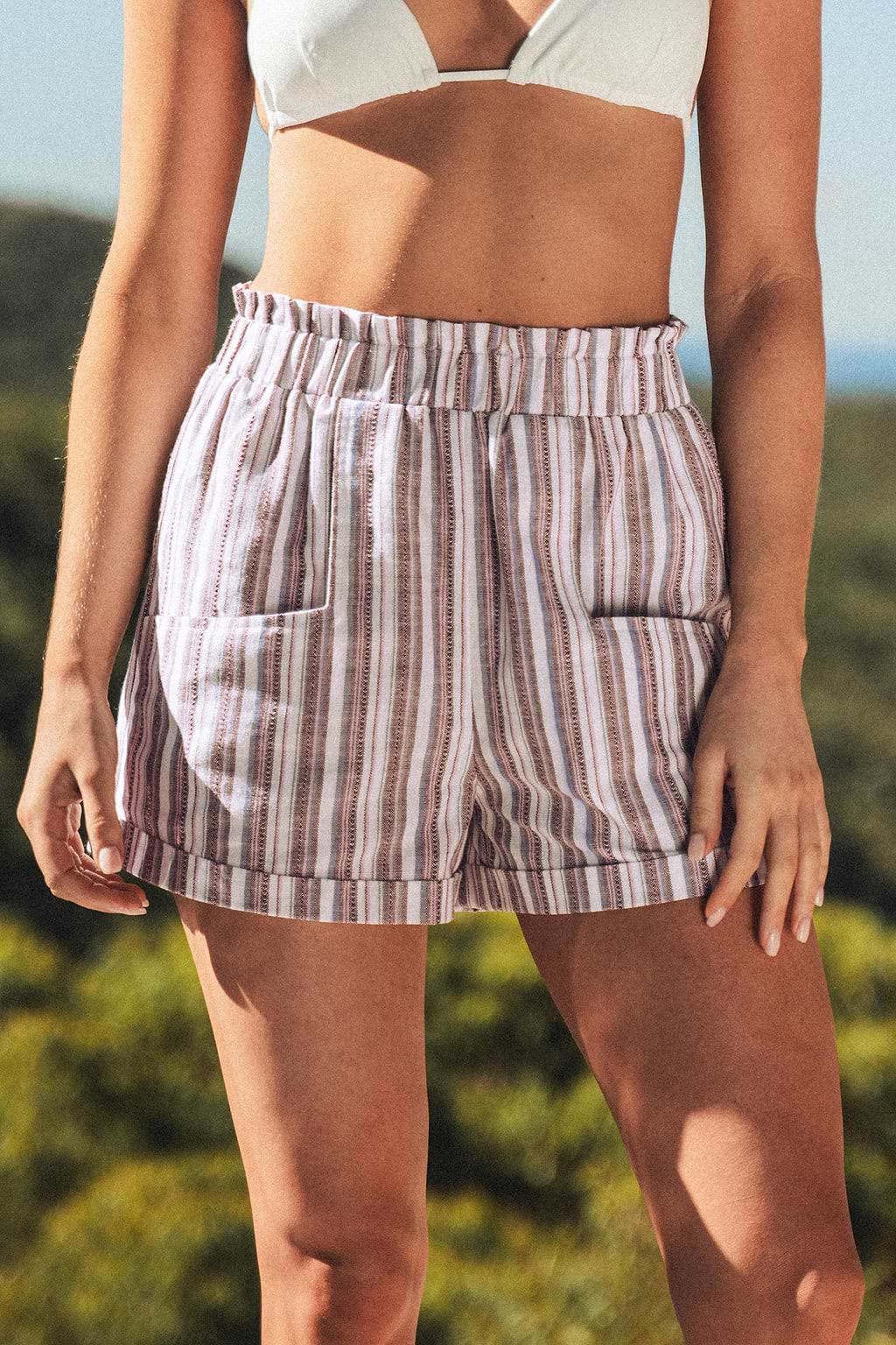 Striped Smocked Paperbag Shorts