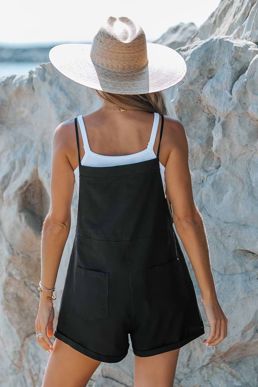 Cotton Drawstring Waist Short Overalls