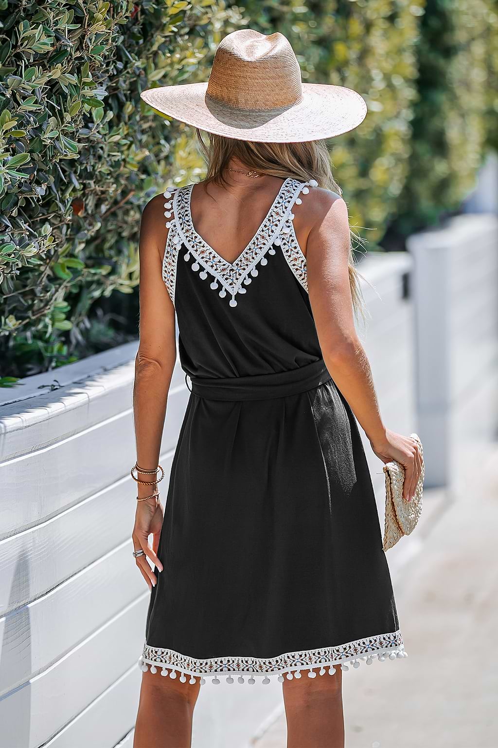 Belted Pom Pom Midi Dress
