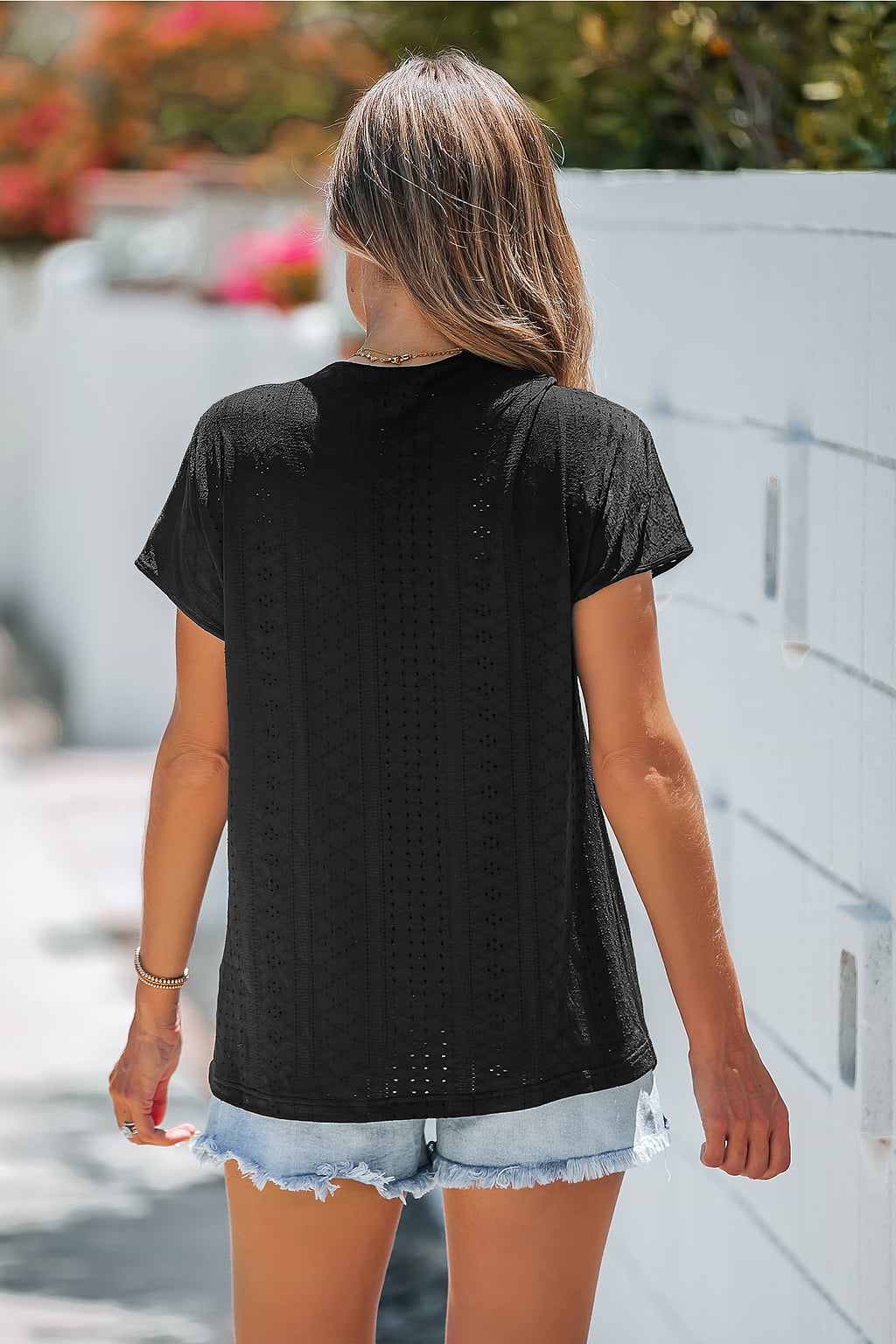 Multicolored-Stitching Dolman Sleeve Tee