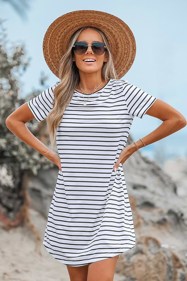 white christmas dresses T by Talbots Pink Striped Cotton Lace-Up T-Shirt Dress main image 0