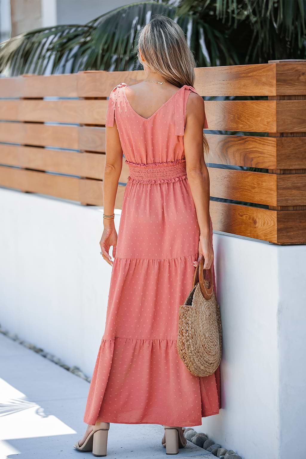 Clip Dot Tie Strap Maxi Dress