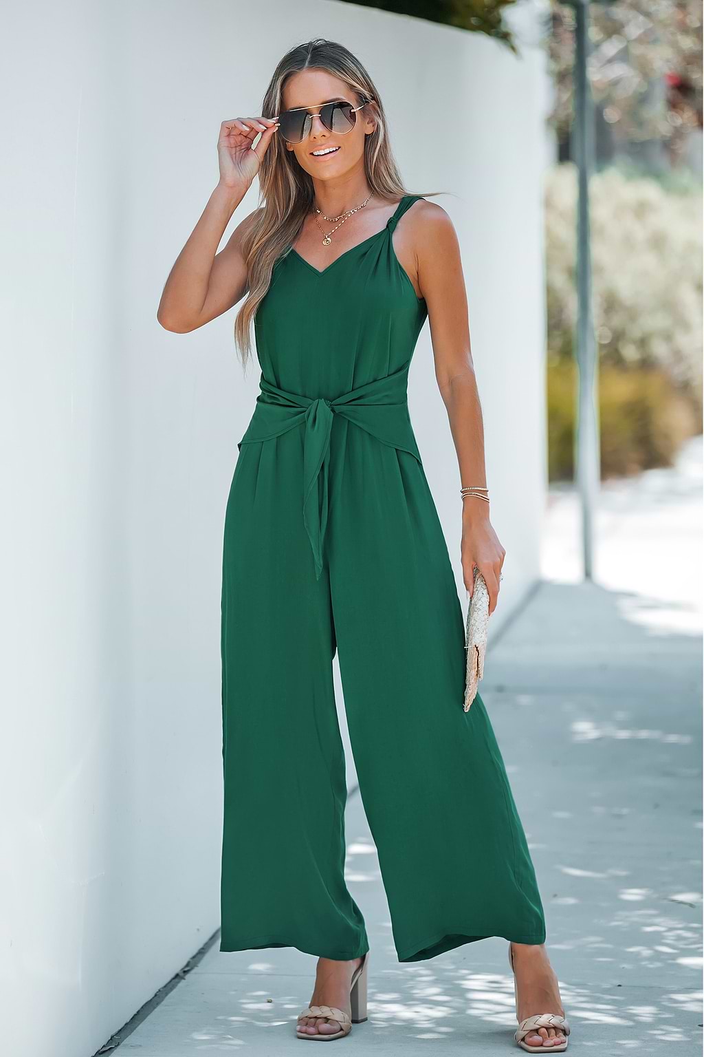 Emerald Knotted Belt Jumpsuit