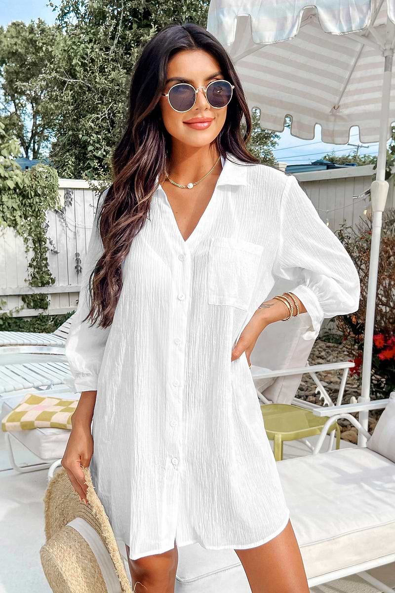 Seersucker Tie Cuff Cover-Up Dress