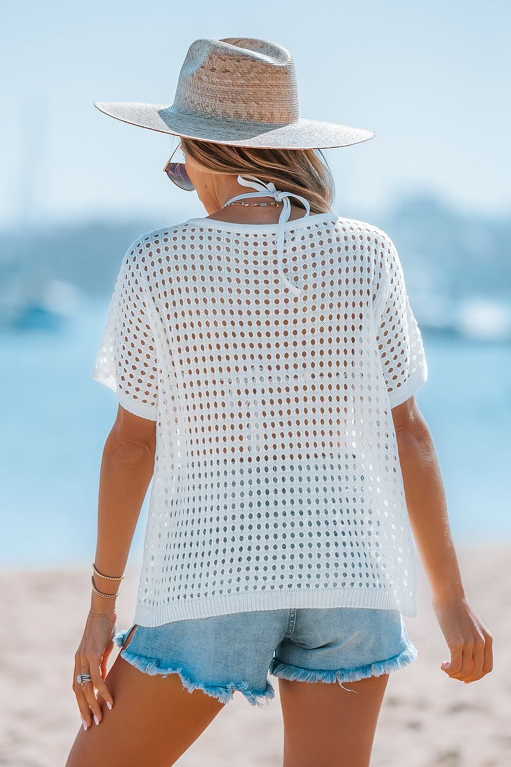 Crochet V-Neck Cover-Up Top