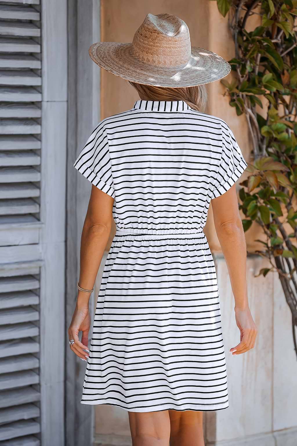 Striped Drawstring Waist A-line Mini Dress